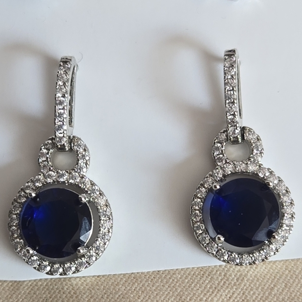 Shapphire Blue And White Dangle Earrings - Picture 2 of 11